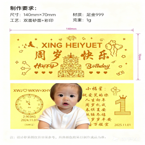 生日快樂(lè)1克金鈔定制彩印快速出貨送客戶走心禮物 黃金禮物定制